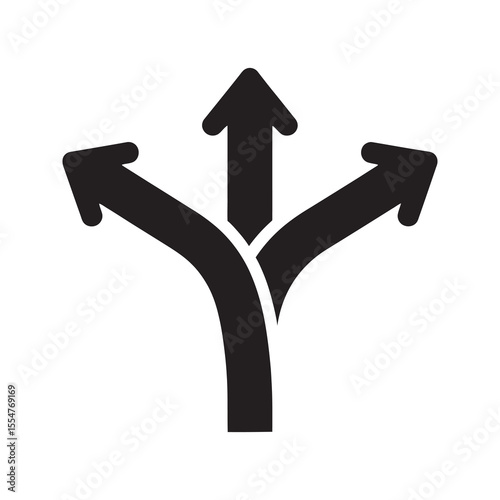 Business strategy choice icon with splitting arrows representing different paths options and decision making for project direction and workflow vector solid glyph icon