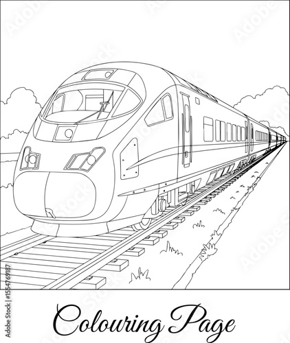 High Speed Train Coloring Page, Modern Passenger Rail Outline