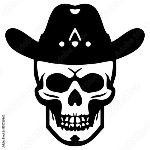 Vector graphic of a skull silhouette adorned with a cowboy hat.