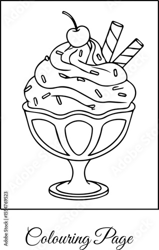Ice Cream Sundae Coloring Page, Dessert Cup Sprinkles Cherry