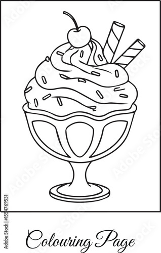 Ice Cream Sundae Coloring Page, Dessert Cup Sprinkles Cherry