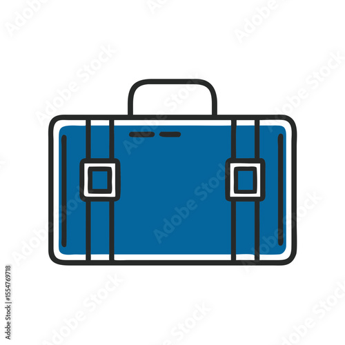 Blue suitcase icon with minimal design and simple lines  