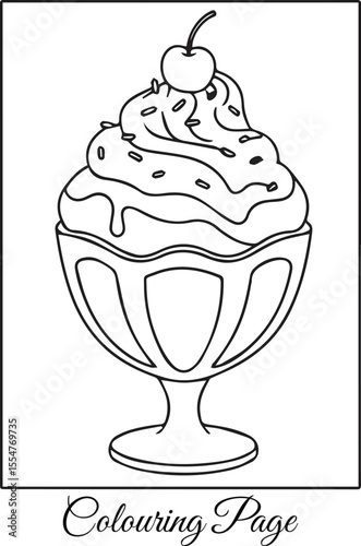 Ice Cream Sundae Glass Coloring, Sweet Dessert Cherry Sprinkles