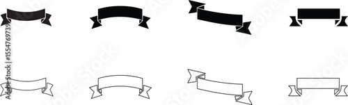 Ribbon banner set. Vintage ribbon element vector illustration. Black ribbon graphic element set. Cute folded ribbon for sale banner, advertisement, celebrations