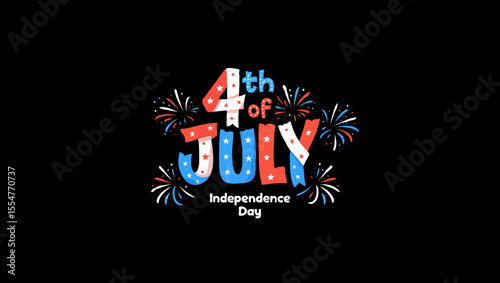 Vector art of fourth of july independence day celebration with fireworks on black