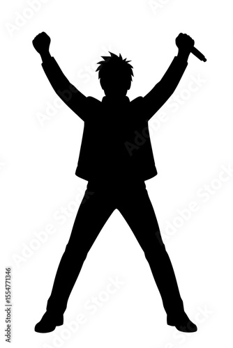 Singer with Microphone Silhouette Icon Isolated on White Background 