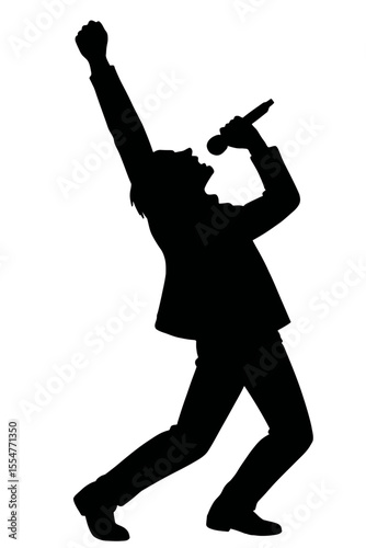 Singer Performing with Microphone Silhouette Isolated on White Background