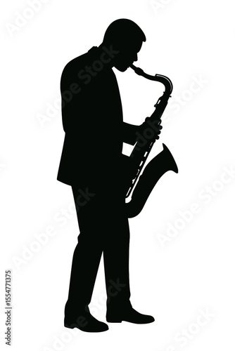 Saxophone Player Silhouette Icon Isolated on White Background 