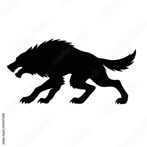 Snarling Werewolf Silhouette Icon Isolated on White Background 