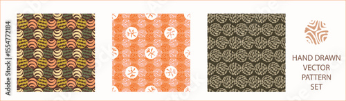 Polka dot blockprint seamless vector pattern set. Collection of neutral unisex whimsical style for wallpaper, backdrops and handmade print texture. All over vintage background. 