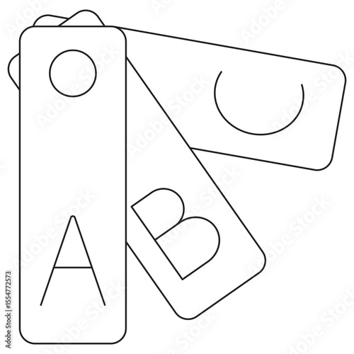 Data Samples icon. Training Examples icon. Vector pictogram with thin black lines on transparent background. Line thickness is editable. Three labeled tags symbolize different samples or categories