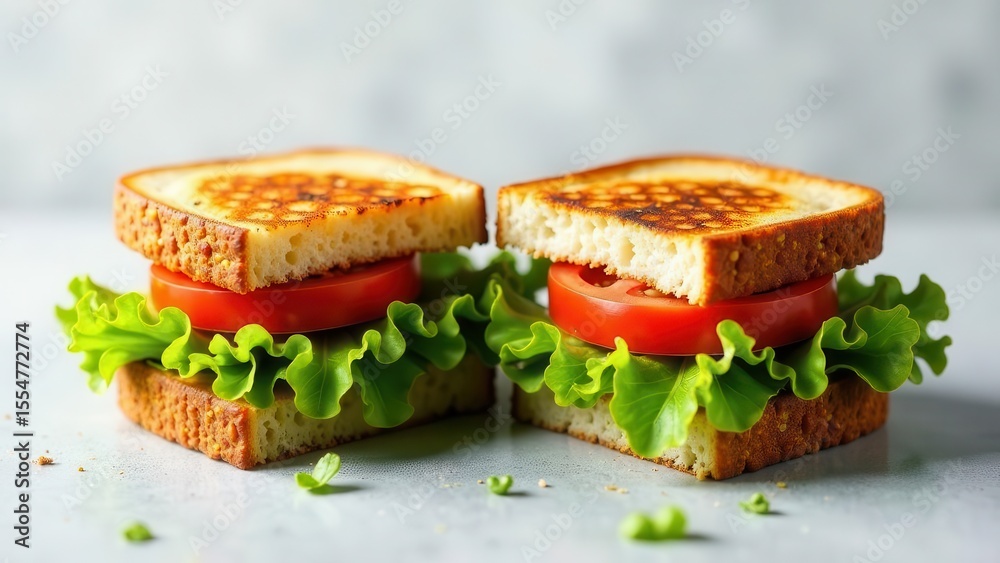 Two Simple But Delicious Toasted Sandwiches with Lettuce and Tomato Slices Two Simple But Delicious Toasted Sandwiches with Lettuce and Tomato Slices
