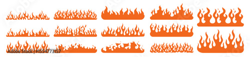 Classic silhouette flame or fire set, tribal tattoo ornament collection, fire flames vector icons and clipart, wildfire frame border template, on transparent background