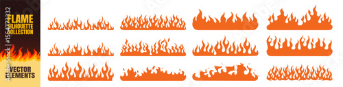Seamless pattern silhouette flame or fire set, tribal tattoo ornament collection, fire flames vector icons and clipart, retro decoration design elements illustration on transparent background