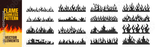 Flame vector silhouette collection on transparent background