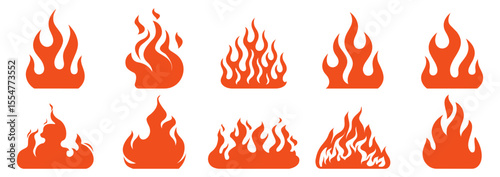 Flame vector silhouette collection on transparent background