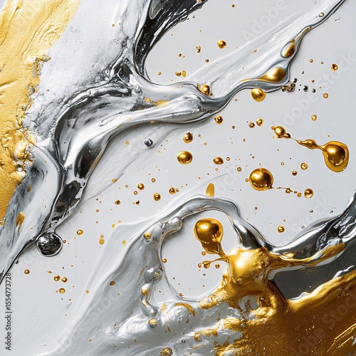 Abstract art with metallic silver and gold paint strokes. Generative AI