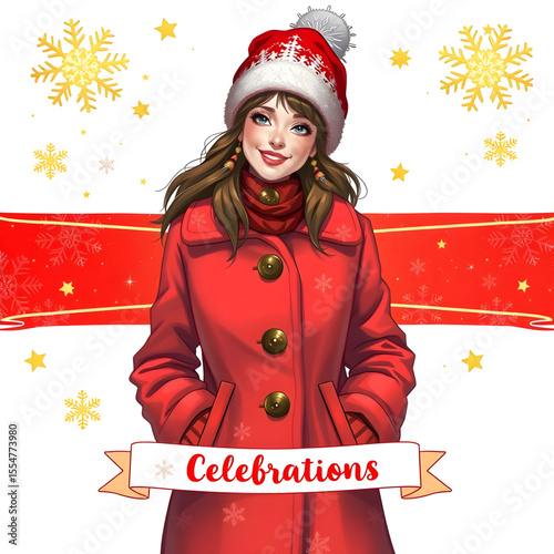 a girl, Christmas time, isolated, print, notebook, web desogm 