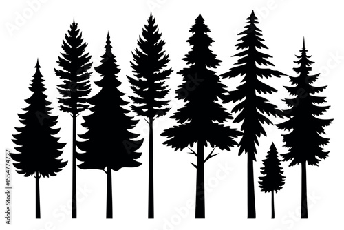 Pine Tree Silhouette Collection Isolated on White Background – Vector Set