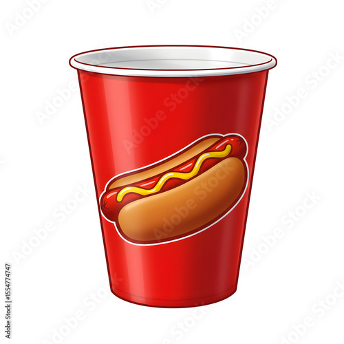 Red Cup Featuring Cartoon Hot Dog with Mustard