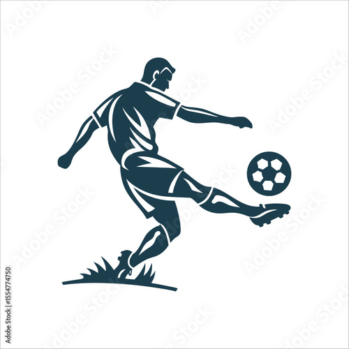 Soccer Player Silhouette Kicking Ball Vector Goal Kick Silhouette Player mid kick leg extended
