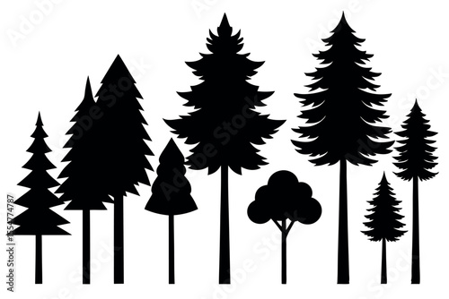 Pine Tree Silhouette Collection Isolated on White Background – Vector Set