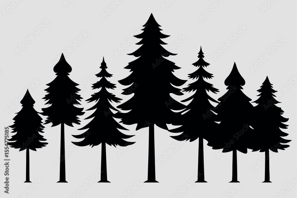 Obraz premium Silhouettes of evergreen trees in a forest&nbsp;setting