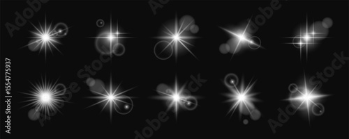 Glowing stars and blinks banner, shiny abstract backdrop for celebration announces with sequins and beams. Vector design magic aesthetics wallpaper.
