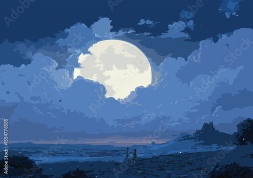 moon night and landscape