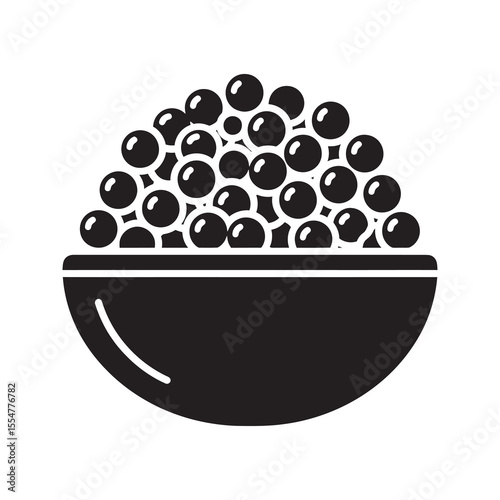 Luxury caviar food icon with a bowl of fish roe representing a gourmet delicacy appetizer and expensive seafood restaurant dish vector solid glyph icon