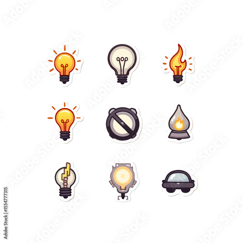 Collection of creative cartoon light bulbs and lamps with various designs and styles illuminating innovation and ideas