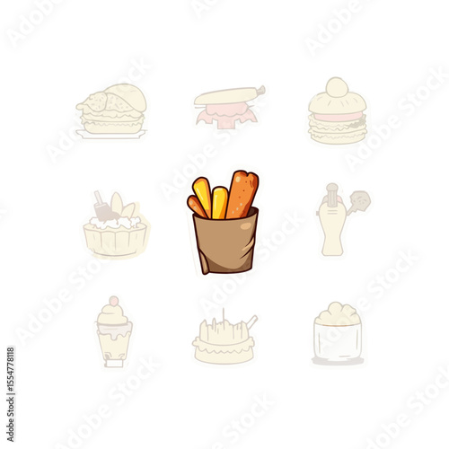 Delicious baked goods and desserts illustration featuring cakes, pastries, and sweets, perfect for culinary themed designs and baking enthusiasts projects