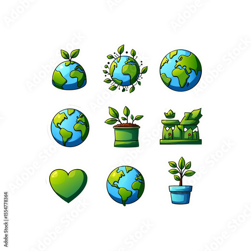 Earth day stickers showcasing environmental conservation with globe and plant illustrations for ecological awareness and sustainability