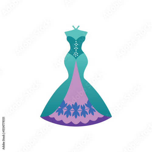 Stylish wedding dress silhouette with lace detail impression, hourglass shape, romantic flowy skirt, minimalist fashion icon design on white background in Adobe Illustrator Artwork