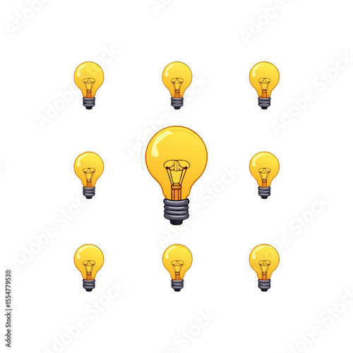 Light bulb arrangement on a black and white background featuring a mix of small and large bulbs creating a pattern