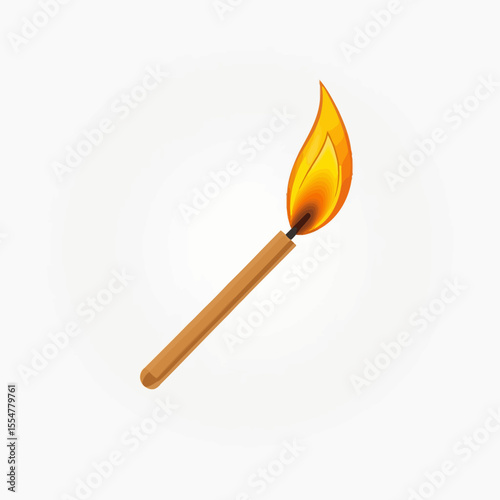Burning matchstick with flame in vector illustration on white background