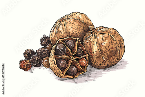 Black pepper macro peppercorn isolated