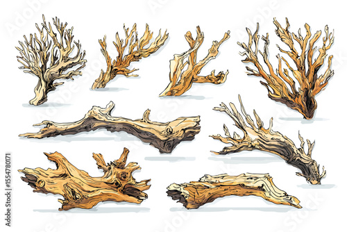 Driftwood set marine drift isolated