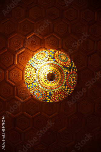 Light from luxury lamp ceiling in the hotel room.