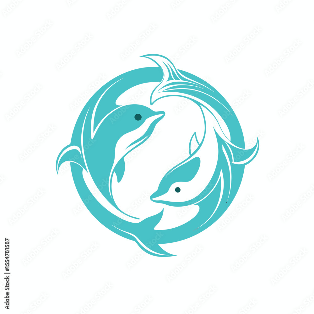 Black and white vector line art of two dolphin fish swimming in a yin-yang formation, elegant vector line art with flowing fins, harmony and balance theme — ideal for spiritual or cultural design Black and white vector line art of two dolphin fish swimming in a yin-yang formation, elegant vector line art with flowing fins, harmony and balance theme — ideal for spiritual or cultural design