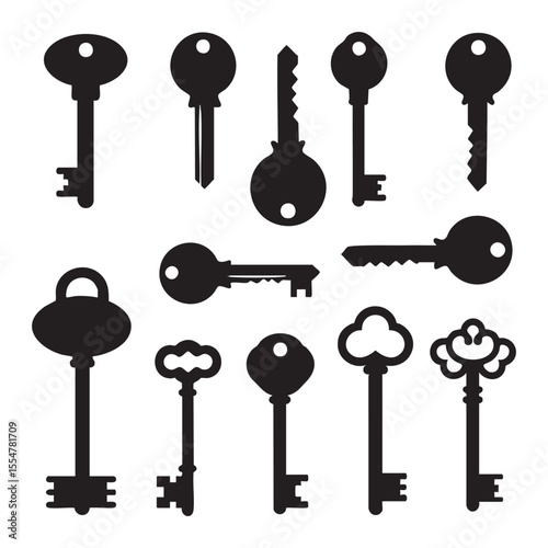 Silhouette set of keys on white background