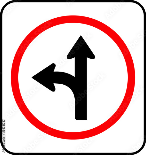 A sign indicates that there is a fork in the road ahead to the left.
