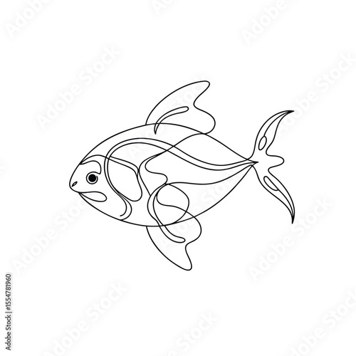 Continuous single-line drawing of a fish in elegant black vector style — abstract and minimal, with artistic flair and smooth flow, white background in Adobe Illustrator Artwork