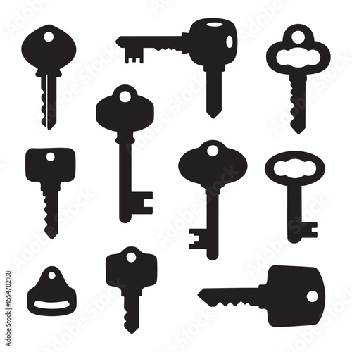 Silhouette set of keys on white background