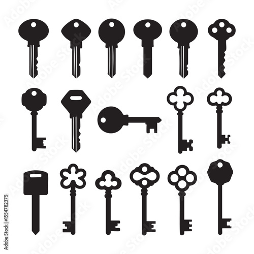 Silhouette set of keys on white background