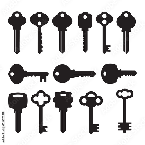 Silhouette set of keys on white background