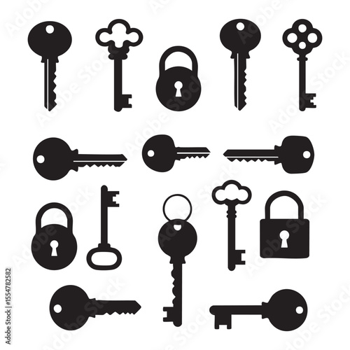 Silhouette set of keys on white background