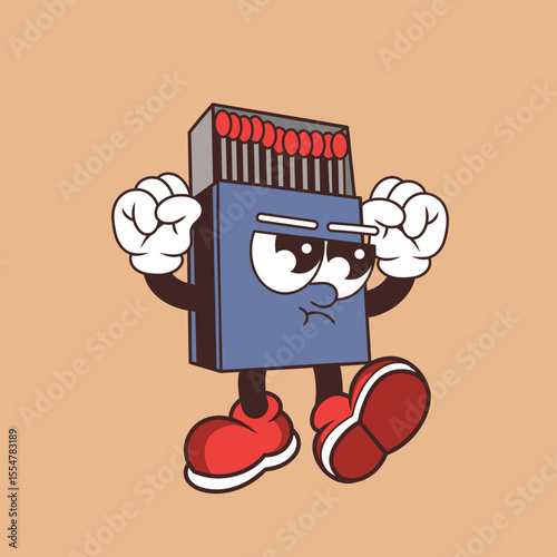 Retro character design of angry matchbox