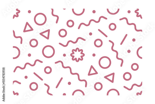 Pink geometric shapes pattern on background including circles triangles squiggly lines
