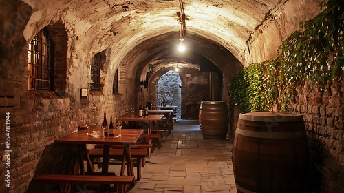 Tasting of cold brut sparkling wines in underground cellars of wine